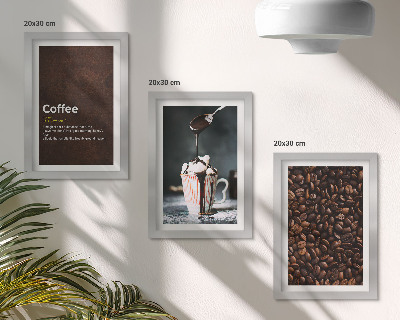 Juego de 3 cuadros decorativos Definición de bebida de crema batida con granos de café