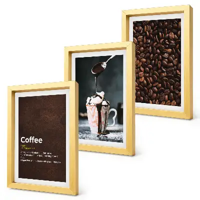 Juego de 3 cuadros decorativos con diseño de definición de bebida de crema batida y granos de café