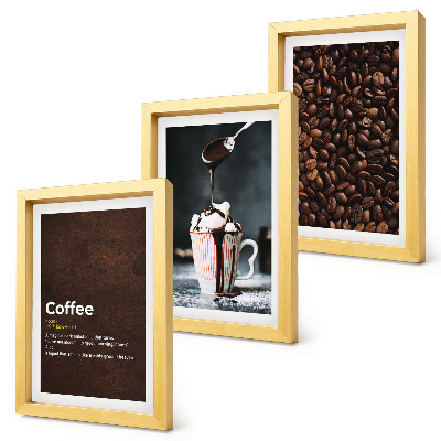Juego de 3 cuadros decorativos Definición de bebida de crema batida con granos de café