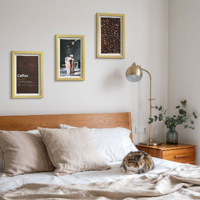 Juego de 3 cuadros decorativos Definición de bebida de crema batida con granos de café
