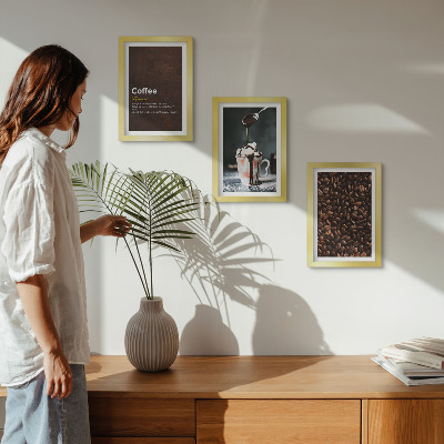 Juego de 3 cuadros decorativos Definición de bebida de crema batida con granos de café