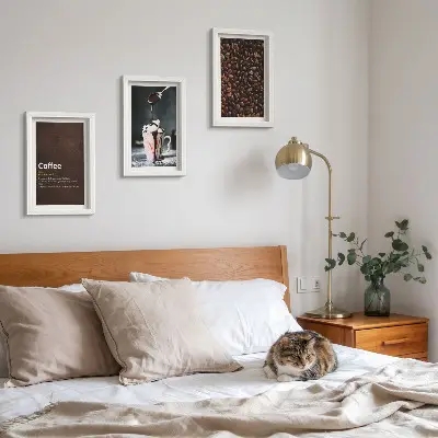 Juego de 3 cuadros decorativos con diseño de definición de bebida de crema batida y granos de café