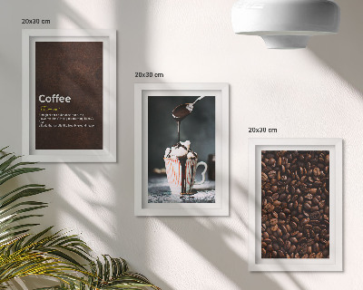 Juego de 3 cuadros decorativos Definición de bebida de crema batida con granos de café