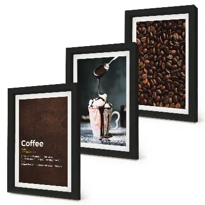Juego de 3 cuadros decorativos con diseño de definición de bebida de crema batida y granos de café