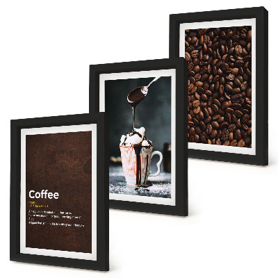Juego de 3 cuadros decorativos Definición de bebida de crema batida con granos de café