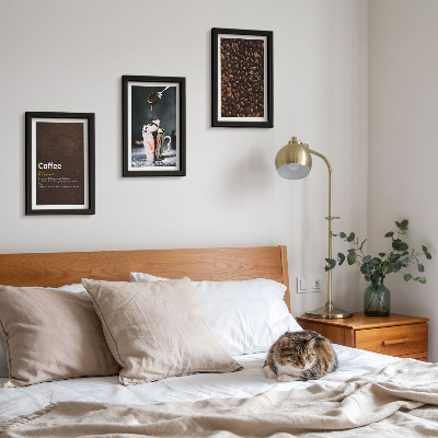 Juego de 3 cuadros decorativos Definición de bebida de crema batida con granos de café