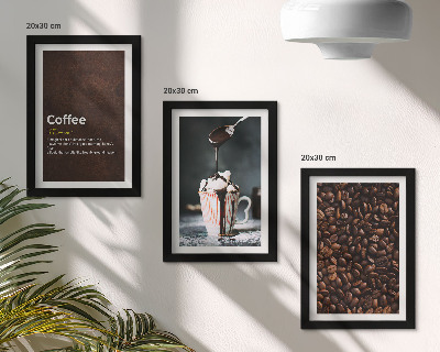Juego de 3 cuadros decorativos Definición de bebida de crema batida con granos de café