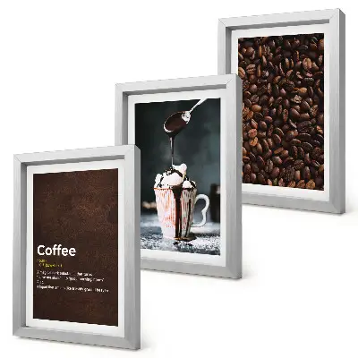 Juego de 3 cuadros decorativos con diseño de definición de bebida de crema batida y granos de café