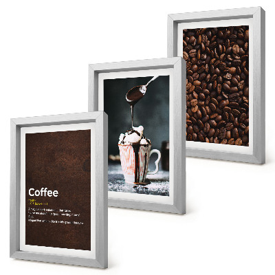 Juego de 3 cuadros decorativos Definición de bebida de crema batida con granos de café