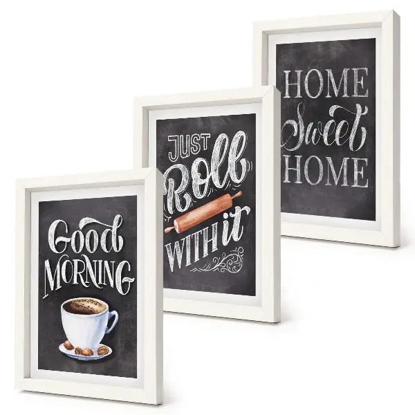 Juego de 3 cuadros decorativos con diseños de inscripciones en pizarra ideales para la cocina