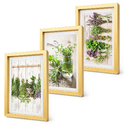 Tríptico enmarcado Secado de hierbas y plantas para la cocina