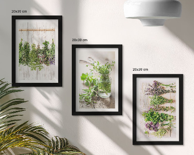 Tríptico enmarcado Secado de hierbas y plantas para la cocina