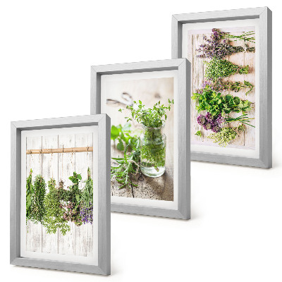 Tríptico enmarcado Secado de hierbas y plantas para la cocina