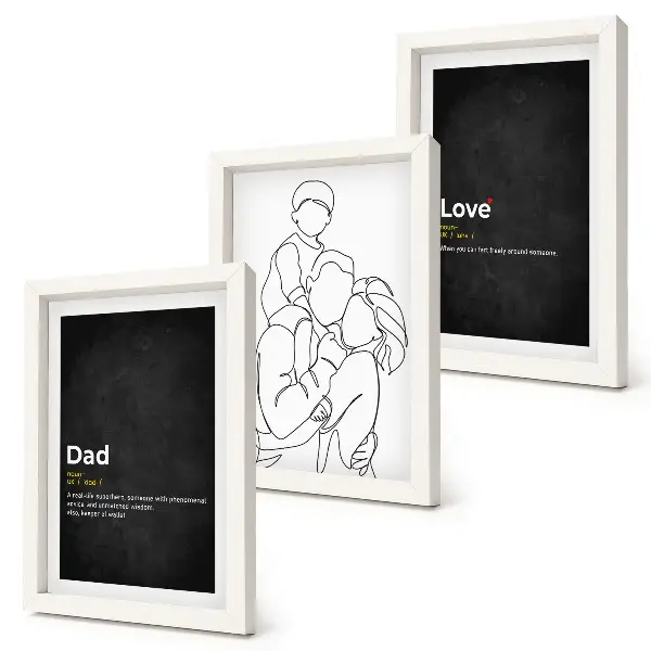 Juego de 3 cuadros decorativos con dibujo lineal familiar de definiciones de amor y paternidad