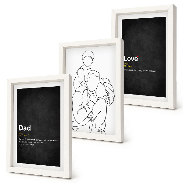 Juego de 3 cuadros decorativos Dibujo lineal familiar con definiciones de amor y paternidad.