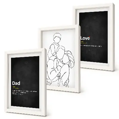 Juego de 3 cuadros decorativos con dibujo lineal familiar de definiciones de amor y paternidad