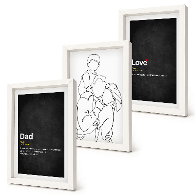 Juego de 3 cuadros decorativos Dibujo lineal familiar con definiciones de amor y paternidad.