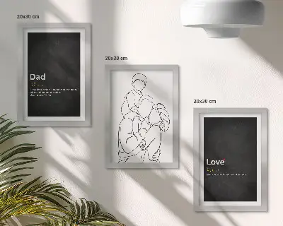 Juego de 3 cuadros decorativos con dibujo lineal familiar de definiciones de amor y paternidad