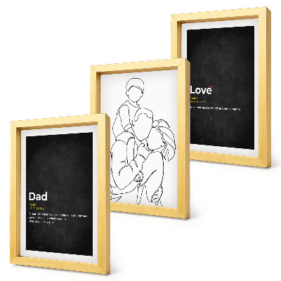 Juego de 3 cuadros decorativos Dibujo lineal familiar con definiciones de amor y paternidad.