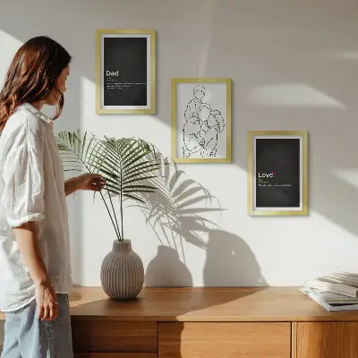 Juego de 3 cuadros decorativos con dibujo lineal familiar de definiciones de amor y paternidad