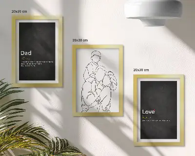 Juego de 3 cuadros decorativos con dibujo lineal familiar de definiciones de amor y paternidad