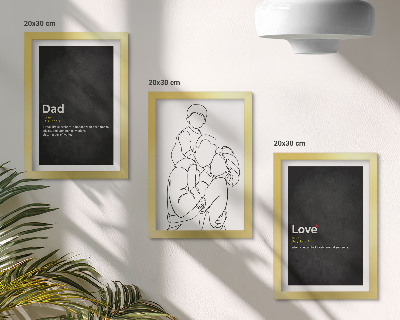Juego de 3 cuadros decorativos Dibujo lineal familiar con definiciones de amor y paternidad.