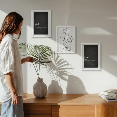 Juego de 3 cuadros decorativos con dibujo lineal familiar de definiciones de amor y paternidad