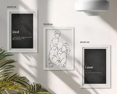 Juego de 3 cuadros decorativos con dibujo lineal familiar de definiciones de amor y paternidad