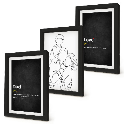 Juego de 3 cuadros decorativos Dibujo lineal familiar con definiciones de amor y paternidad.
