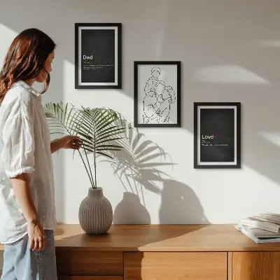 Juego de 3 cuadros decorativos con dibujo lineal familiar de definiciones de amor y paternidad