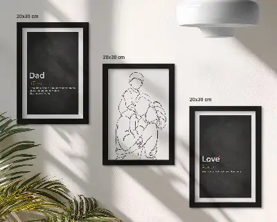 Juego de 3 cuadros decorativos con dibujo lineal familiar de definiciones de amor y paternidad