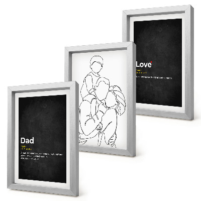 Juego de 3 cuadros decorativos Dibujo lineal familiar con definiciones de amor y paternidad.