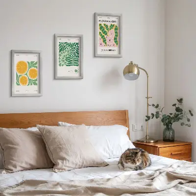 Juego de 3 cuadros decorativos con motivos de frutas y plantas en colores pastel