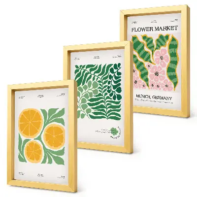 Juego de 3 cuadros decorativos con motivos de frutas y plantas en colores pastel