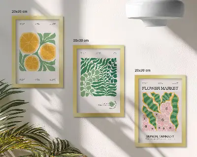 Juego de 3 cuadros decorativos con motivos de frutas y plantas en colores pastel