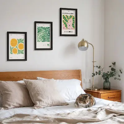 Juego de 3 cuadros decorativos con motivos de frutas y plantas en colores pastel