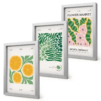 Juego de 3 cuadros decorativos con motivos de frutas y plantas en colores pastel