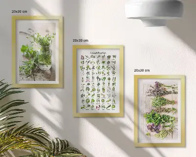 Lista de hierbas secas para la cocina tríptico enmarcado