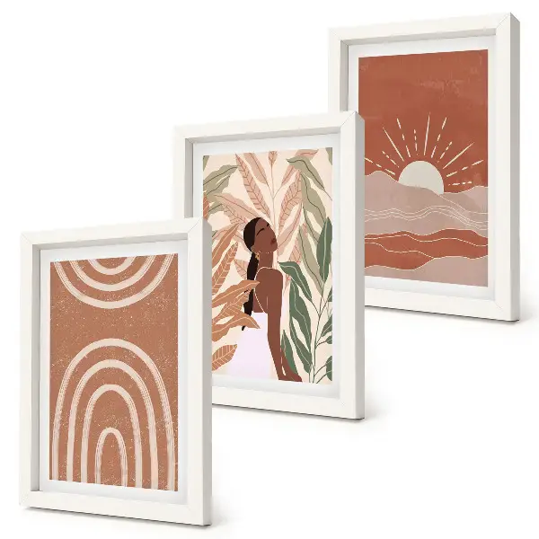 Juego de 3 cuadros decorativos con formas e ilustraciones abstractas de estilo bohemio
