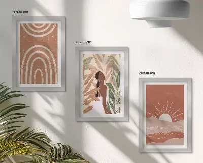 Juego de 3 cuadros decorativos con formas e ilustraciones abstractas de estilo bohemio