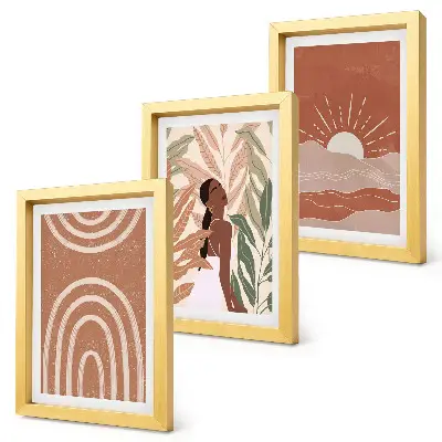 Juego de 3 cuadros decorativos con formas e ilustraciones abstractas de estilo bohemio