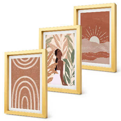 Juego de 3 cuadros decorativos Formas e ilustraciones abstractas de estilo bohemio.