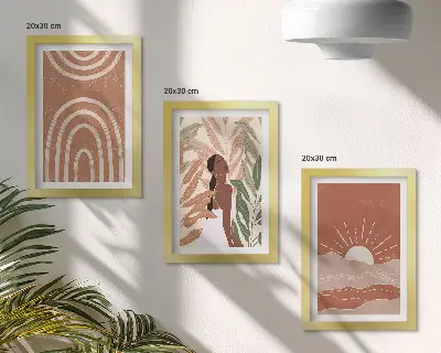 Juego de 3 cuadros decorativos con formas e ilustraciones abstractas de estilo bohemio