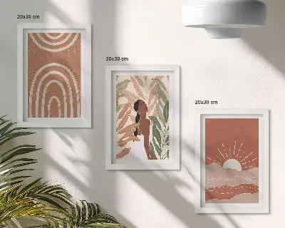 Juego de 3 cuadros decorativos con formas e ilustraciones abstractas de estilo bohemio