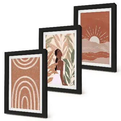 Juego de 3 cuadros decorativos con formas e ilustraciones abstractas de estilo bohemio