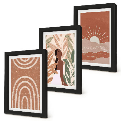 Juego de 3 cuadros decorativos Formas e ilustraciones abstractas de estilo bohemio.