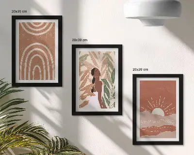 Juego de 3 cuadros decorativos con formas e ilustraciones abstractas de estilo bohemio