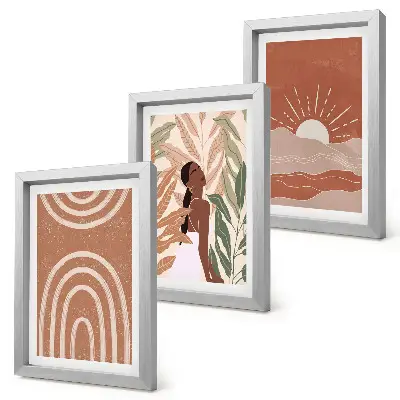 Juego de 3 cuadros decorativos con formas e ilustraciones abstractas de estilo bohemio