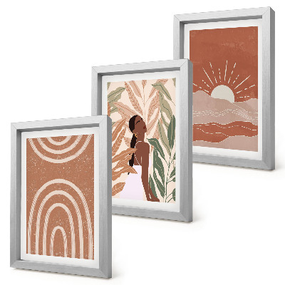 Juego de 3 cuadros decorativos Formas e ilustraciones abstractas de estilo bohemio.
