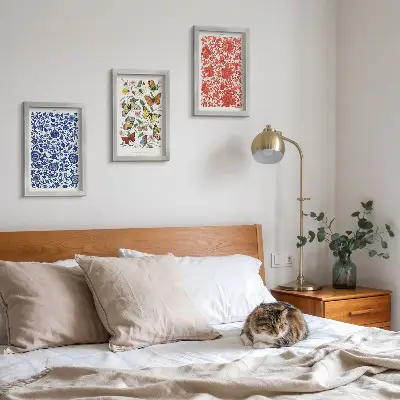Pósteres vintage de flores, mariposas y adornos tríptico enmarcado